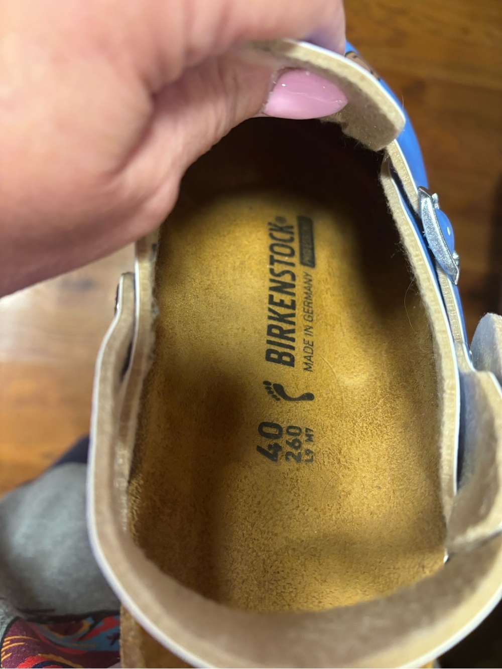 Birkenstock Women’s Blue Clogs with Brown Dog Graphic - Picture 3 of 8